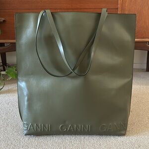 Olive Ganni Leather Banner Tote